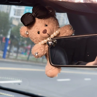 Cartoon Bear Rearview Mirror Screen Car ornaments - black-butterfly-bear-rearview-mirror-model
