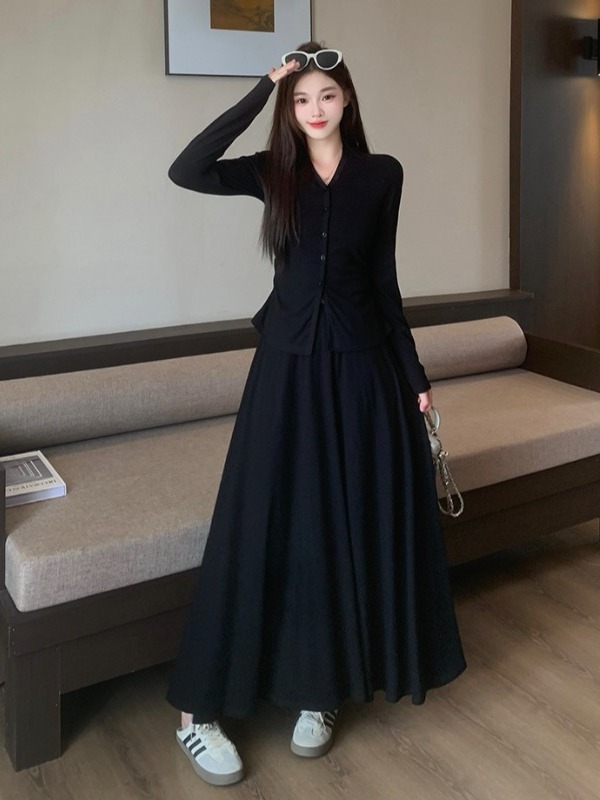 大码女装胖mm巨显瘦套装裙子早秋松弛感穿搭一整套遮肉气质两件套|undefined