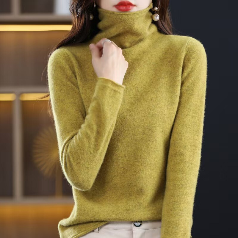 Women's 100% Wool Sweater with Rolled Hem and Stacked Collar, Loose Turtleneck Base Sweater, New Versatile Autumn and Winter Style Women's 100% Wool Sweater with Rolled Hem and Stacked Collar, Loose Turtleneck Base Sweater, New Versatile Autumn and Winter Style