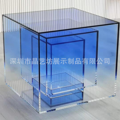 惠州厂家定制渐变色亚克力家具上色蓝色亚克力坐凳透明边柜小桌子|ms