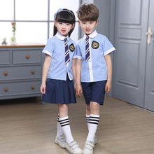 夏季新款运动套装男女童校服两件套条纹短袖幼儿园班服加绣logo