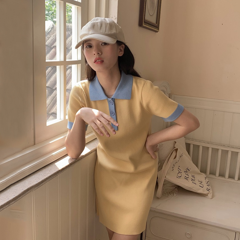polo领针织连衣裙女夏季2024新款法式小个子修身气质小香风短裙子