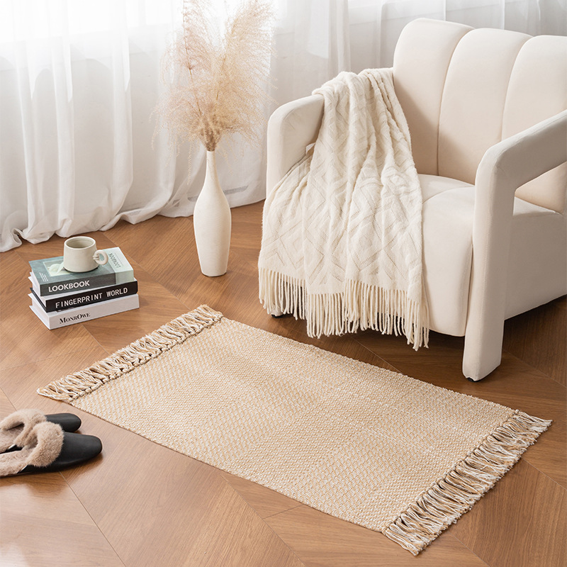 Algodón simple tejido alfombra de bordilla alta sala de estar poliéster algodón sofá alfombra de piso alfombra de cama ventana flotante dormitorio