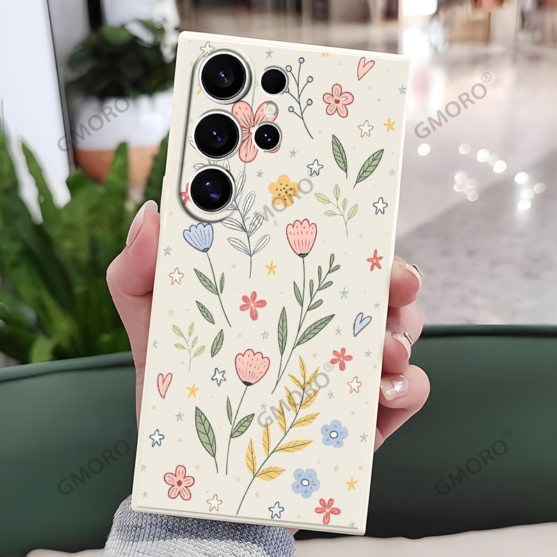 Nordic Hot-Selling Colorful Flower Heart Phone Case for Samsung S25 Ultra, Fresh Style S24 Matte Silicone Soft Case