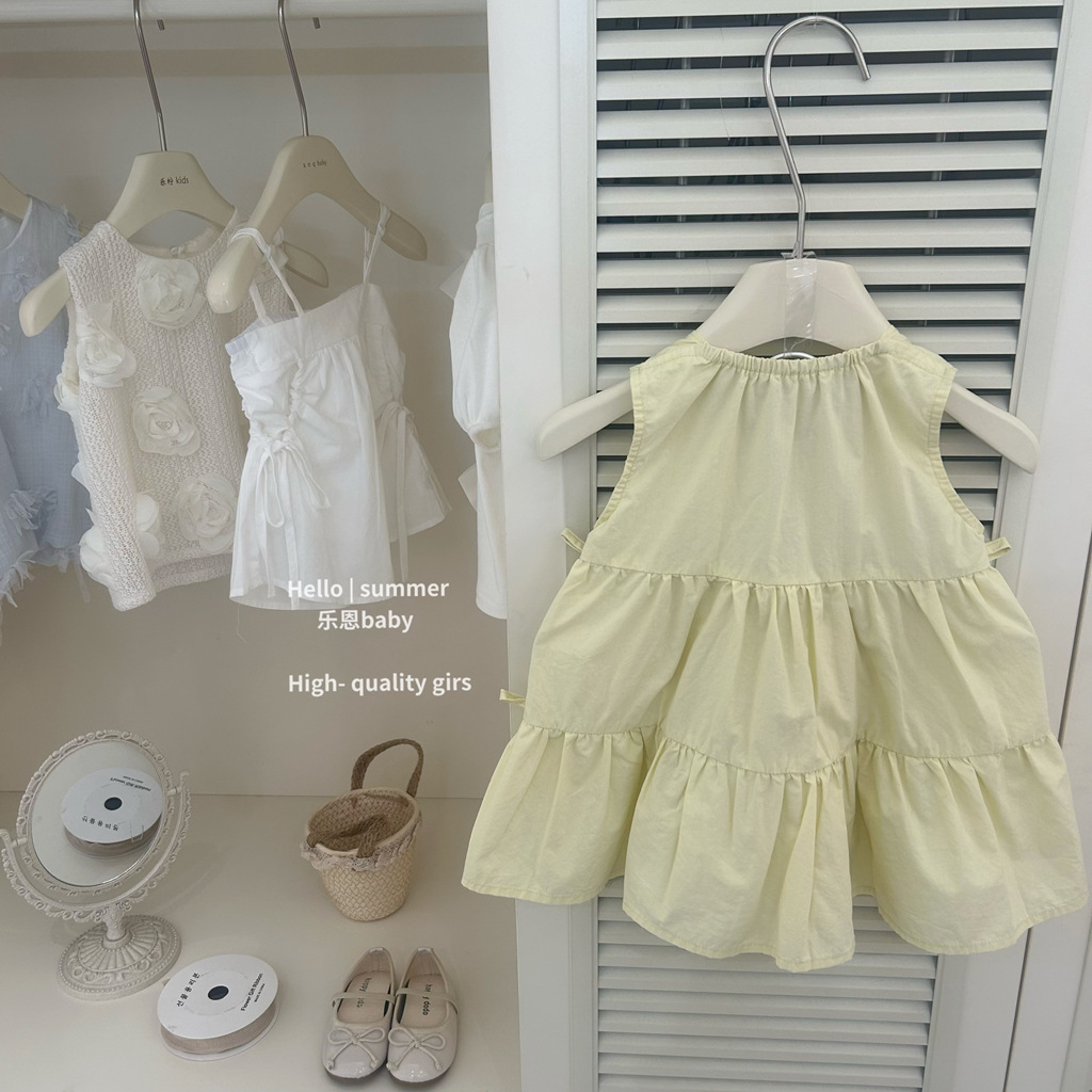[Lenbaby] verano de 2025 niñas vestido amarillo limón arco de viento casual vestido de princesa chaleco