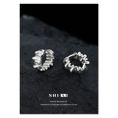 SHIAI韩式韩版S925纯银新款褶皱耳扣耳环小众时尚高级百搭银耳饰