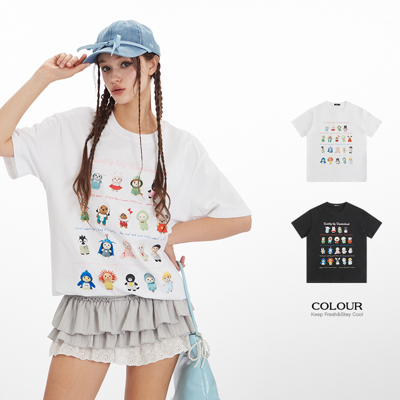 HeyHenry Men's American-style Summer Printed Niche Design Top New Loose Short-sleeved Couple T-shirt Ins