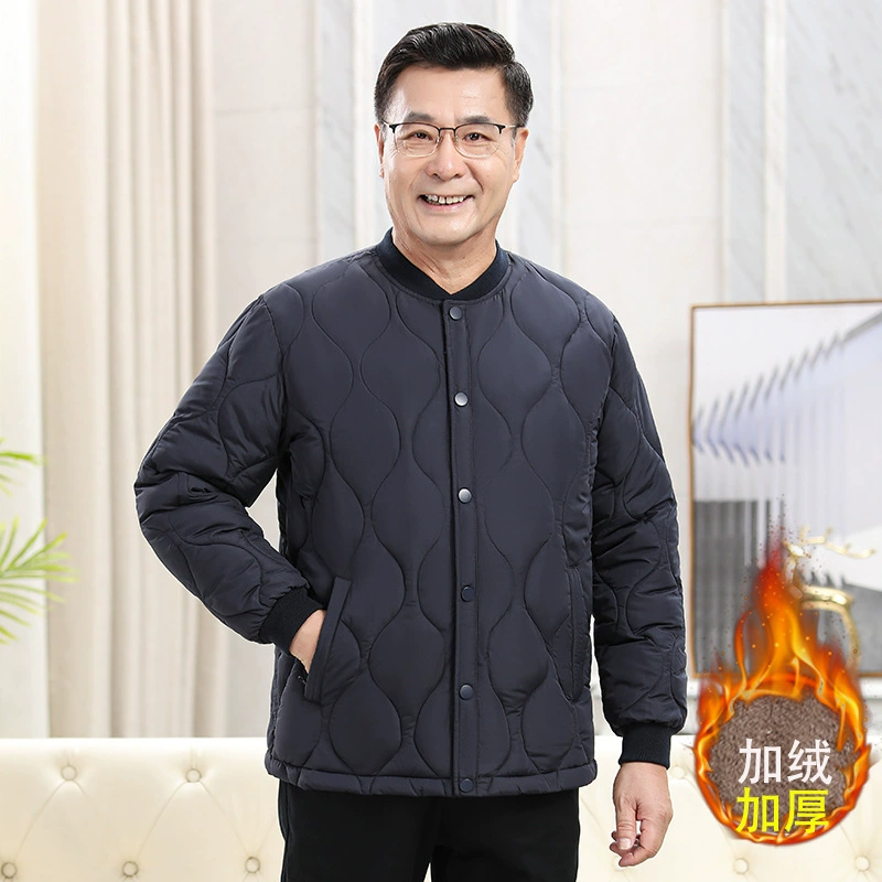 Мужские осенне-зимние куртки свободного кроя для мужчин среднего и старшего возраста, подходящие для ношения как внутри, так и снаружи, утепленные хлопковые пальто для дедушек и отцов, на флисовой подкладке для защиты от холода.