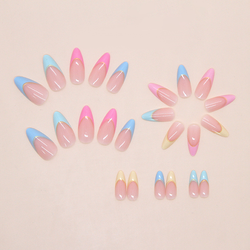 外贸彩虹法式多巴胺糖果欧美ins风可拆卸美甲24片press on nails|undefined