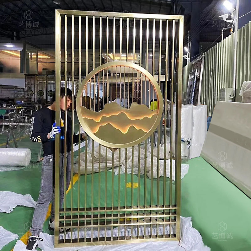 Hotel Lobby Living Room Partition Entrance Outdoor Background Wall Accessible Luxury Grids Cut Out Grille Chinese Stainless Steel Screen