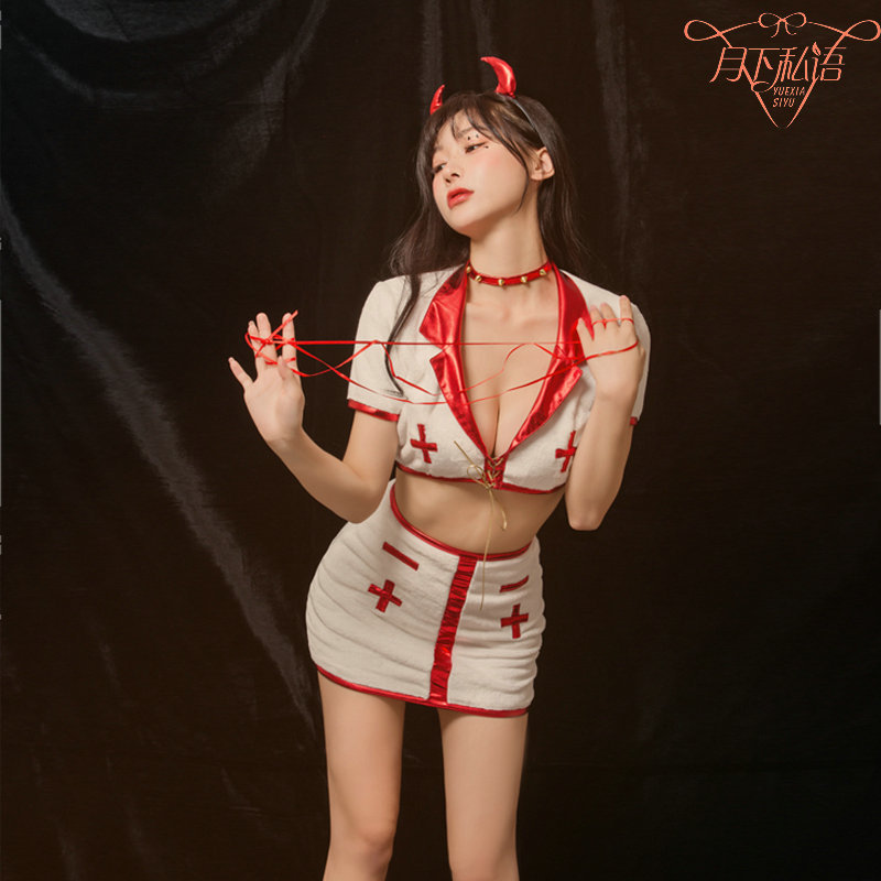 月下情趣内衣万圣节恶魔制服诱惑角色扮演护士套装游戏服性感包臀