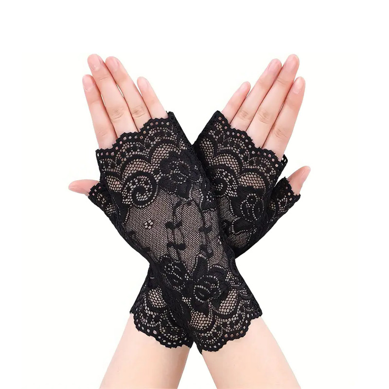 Korean Style Ice Lace Gloves for Women Summer Sun Protection Thin Breathable Middle-Aged and Elderly Square Dance Extended Half Finger Wholesale
