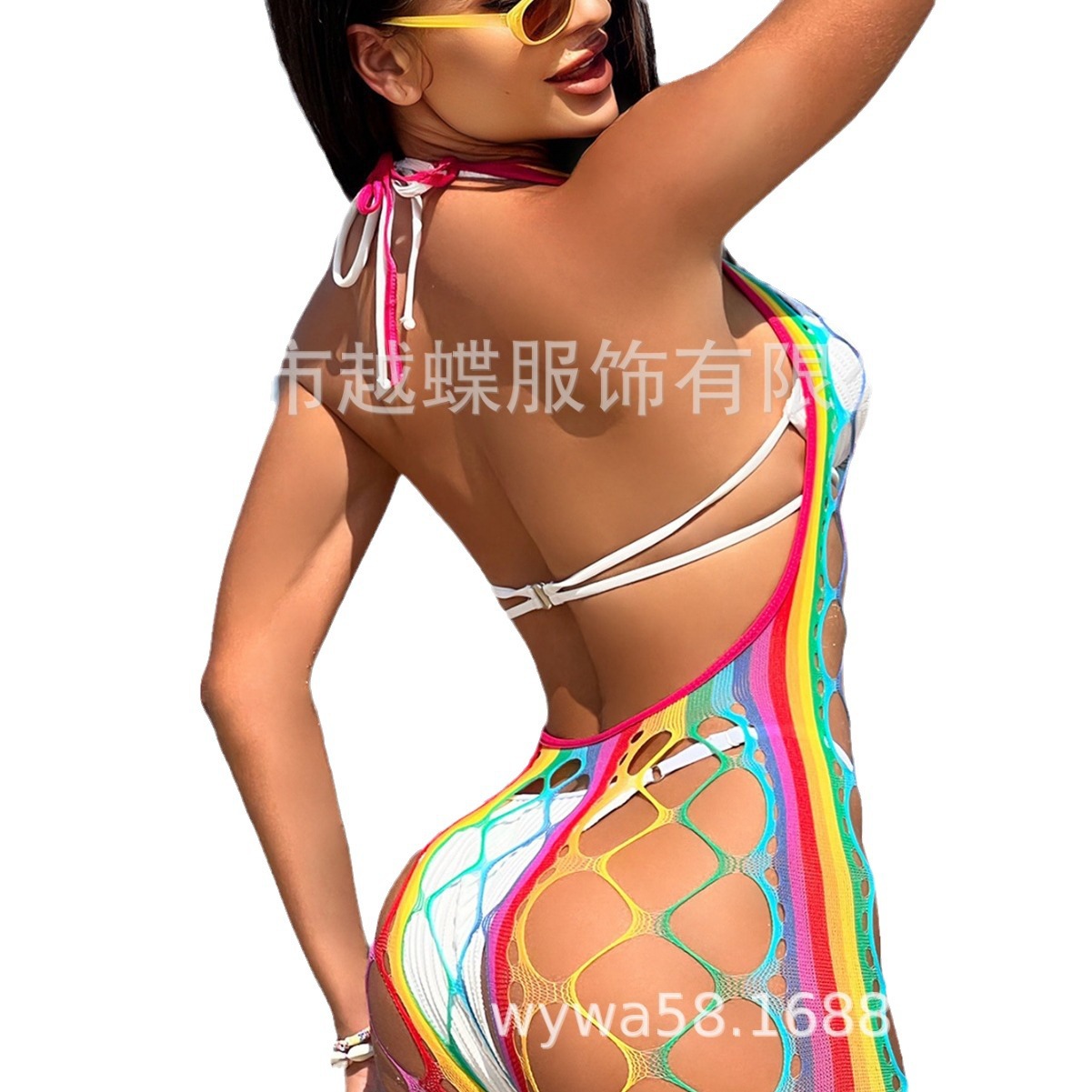 Nuevo trajes de baño elásticos transfronterizos, redes de pesca agujeradas, color apretado, arco iris yDC22 image 6