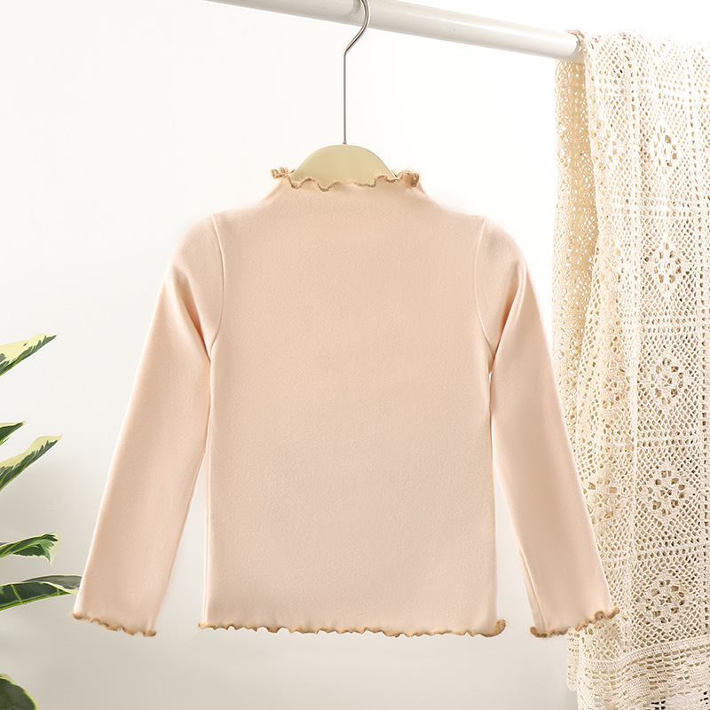 Terciopelo color a juego oreja de madera Otoño e Invierno estilo occidental de los niños de manga larga Camiseta bebé niñas todo partido medio y grande camisa de fondo de los niños