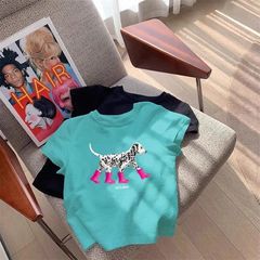 2025新型アメリカンスポット犬半袖tシャツ女性夏潮牌レトロデザイン感湖青正肩上着