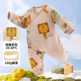 婴儿连体衣秋装居家款加厚棉质衣服长袖保暖爬服新生儿卡通家居服