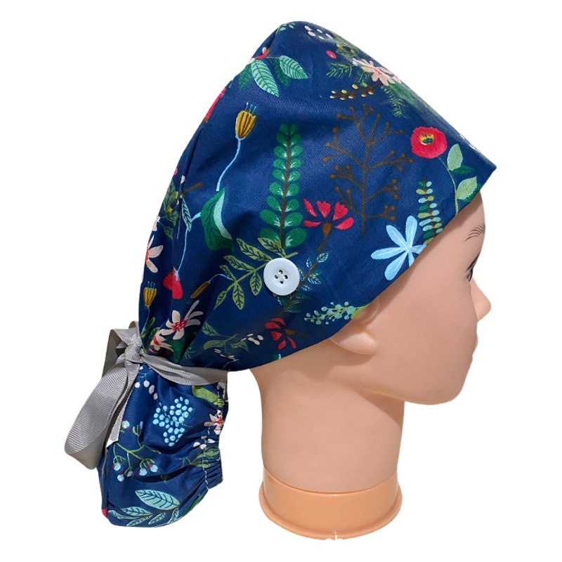 Nurse Long Hair Cap Amazon Surgical Cap Pure Cotton Printed Work Cap Headscarf Women's Headscarf Doctor Hygiene Cap