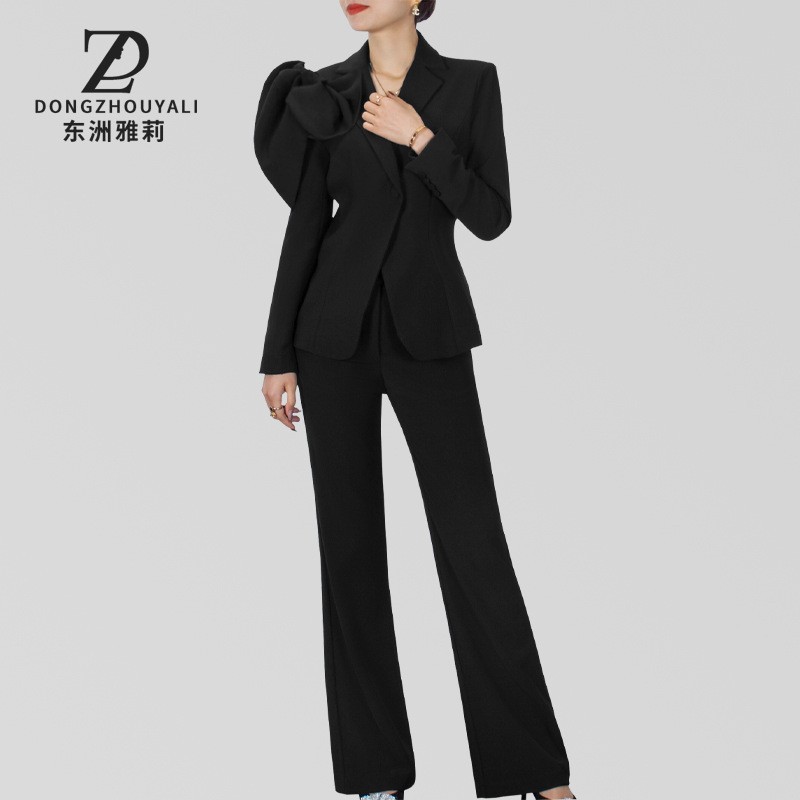 GraceChic 4282 New Fashionable Slimming Red Suit Women's Goddess Style Blazer + High Waist Pants Two-Piece Set_voghion.com