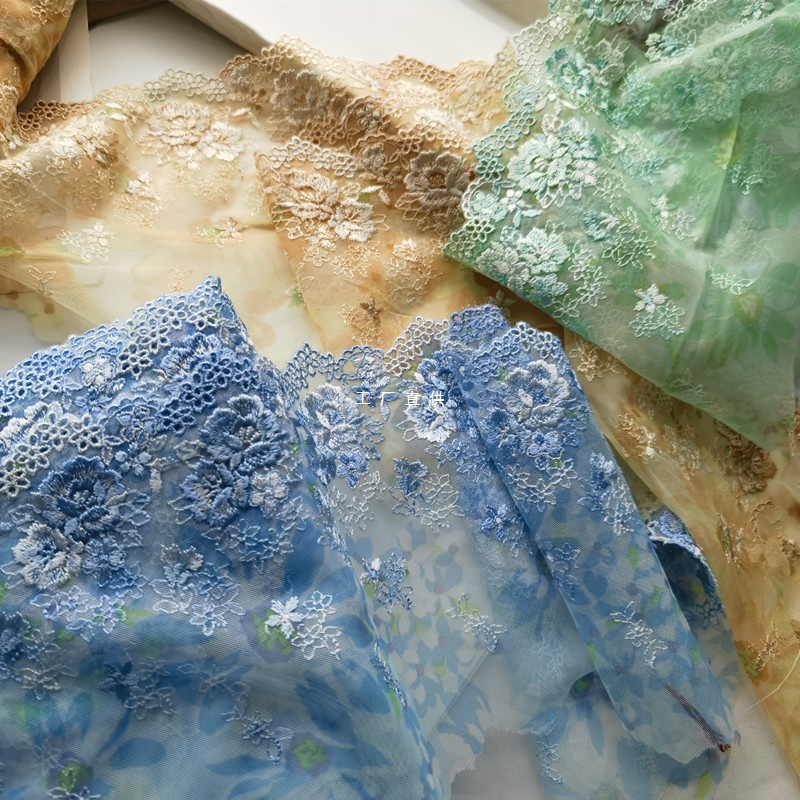 3米 高定晕染刺绣花边春天蕾丝刺绣Lolita裙摆装饰花边