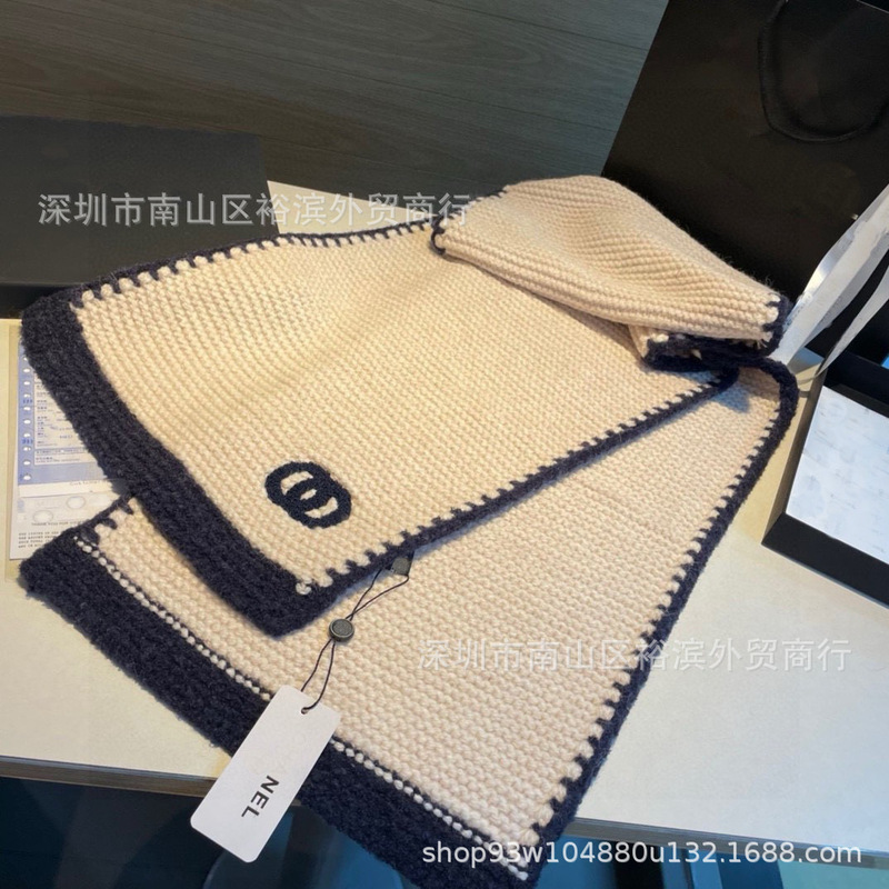 秋冬新款香家羊绒针织围巾时尚百搭黑白拼色明星同款围脖批发|undefined