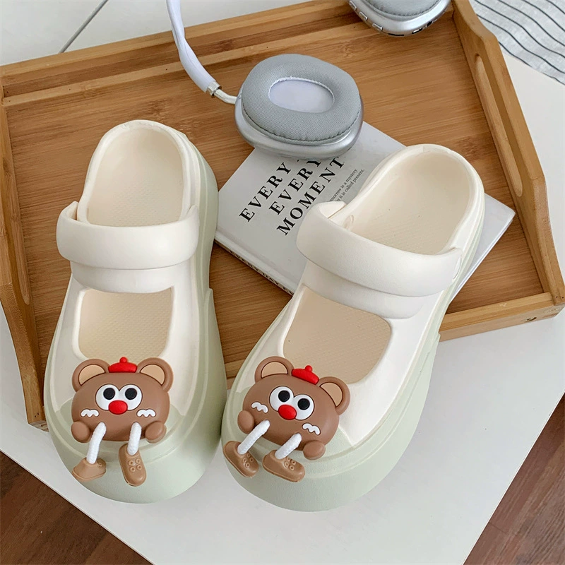 Летние cute высокие кроссовки на платформе, слайд, тапочки, с маленькими медвежатами