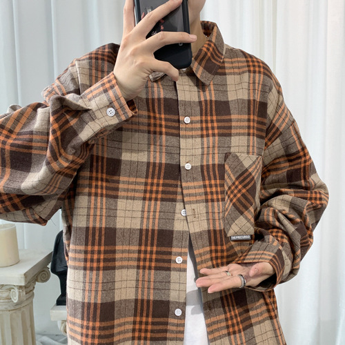 Plaid shirt coat, men's spring and autumn style, men's long-sleeved shirt, 2024 new autumn style, men's casual autumn clothes