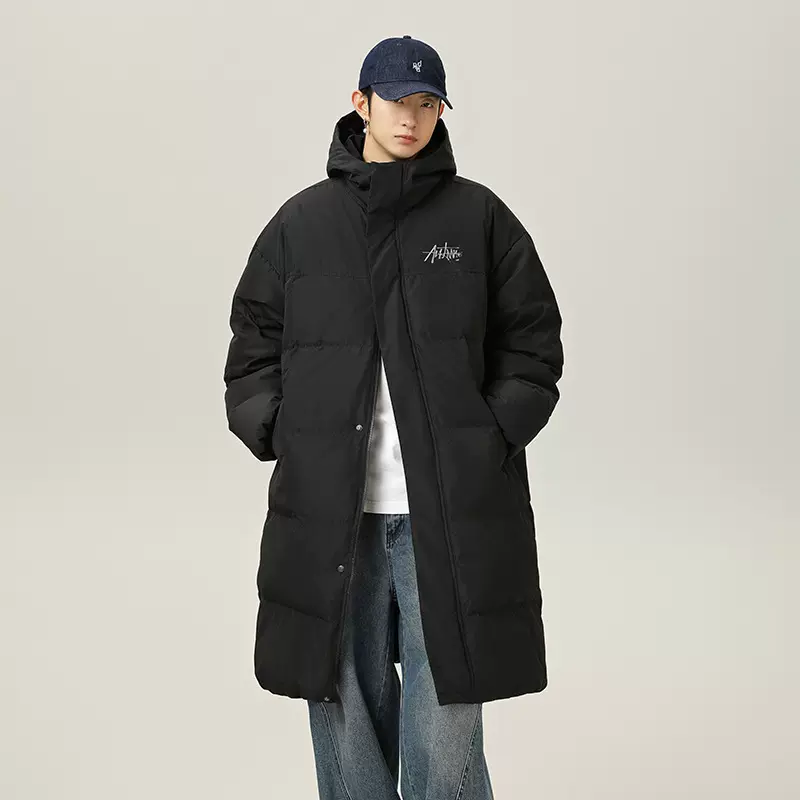 中长款连帽棉服男冬季防泼水加厚保暖棉衣外套双开拉链过膝棉袄q