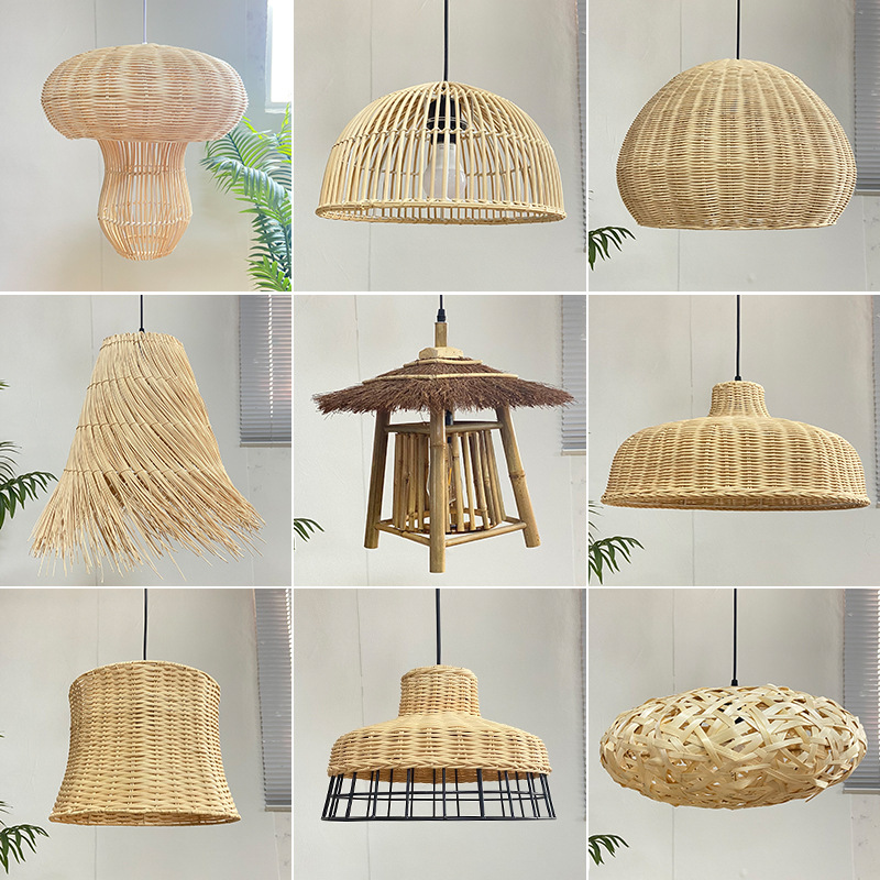 Pantalla de ratán creativa, sala de estar japonesa retro, comedor, dormitorio, restaurante de olla caliente, casa de familia, supermercado, lámpara de araña del sudeste asiático