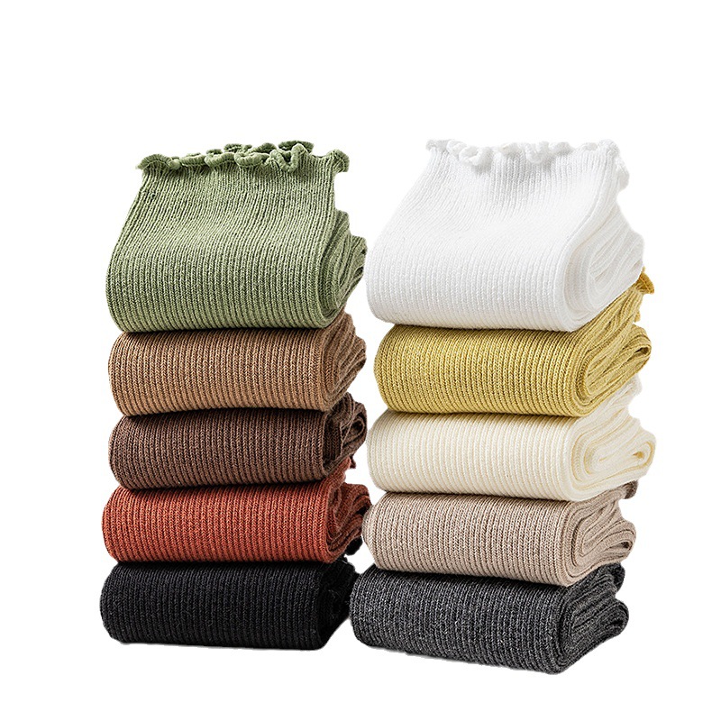 Neue Herbst- und Wintersocken mit Holzohrrand für Damen, Socken mit Holzohrrand in der Mitte, alle passen zu einfarbigen Einschlusssocken, hohe Schlauchsocken für Damen_voghion.com