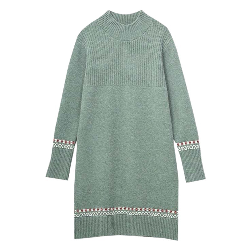 Vestido suéter de longitud media para otoño e invierno, camisa básica para mujer, nuevo estilo coreano, holgado, con cuello medio alto, a rayas, de punto, con mangas largas.