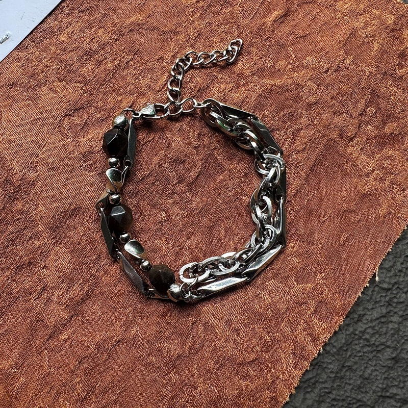 Gage チタン鋼メビウスブレスレットシルバー黒曜石ステッチ二層デザインハイエンドハンドジュエリートレンディな男性インヒップホップ|undefined