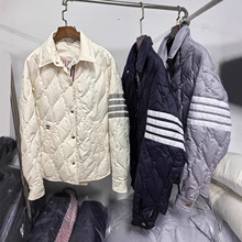 TB秋冬新款四道杠菱格纹翻领轻薄羽绒服女白鸭绒宽松休闲夹克外套
