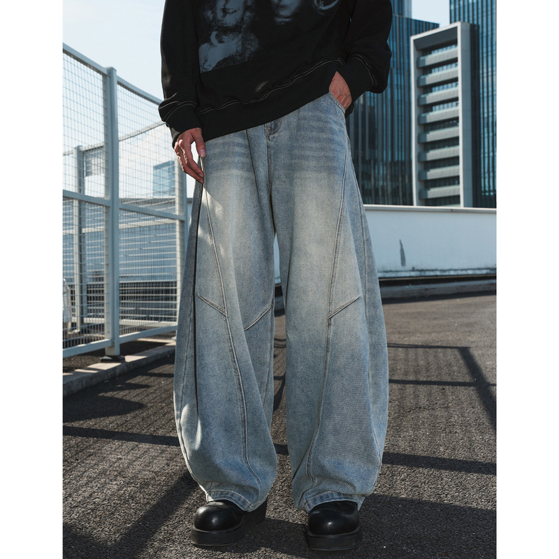 Distressed Washed Denim Jeans for Men, Autumn New Vintage Style, Loose Fit, Trendy Brand Long Pants Distressed Washed Denim Jeans for Men, Autumn New Vintage Style, Loose Fit, Trendy Brand Long Pants