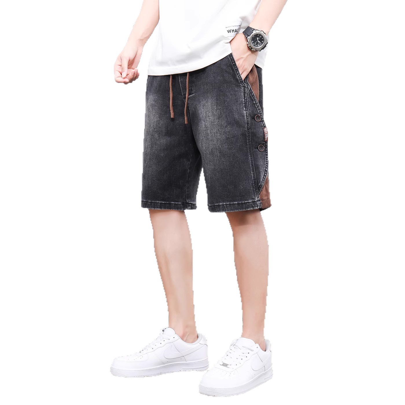 Pantalones Cortos Vaqueros para Hombre de Algodón Corte Recto para Uso Diario