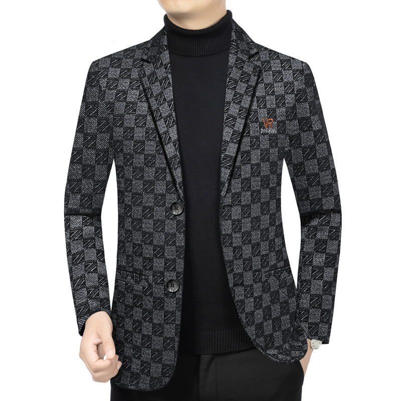 Fashion Trend All-match Plaid Suit Men's 2025 Spring New Young and Middle-aged Slim-fit Business Casual Single Suit Fashion Trend All-match Plaid Suit Men's 2025 Spring New Young and Middle-aged Slim-fit Business Casual Single Suit