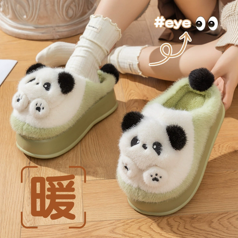 Panda хлопчатобумажные тапочки женские толстые подошвы 2024 новый домашний интерьер