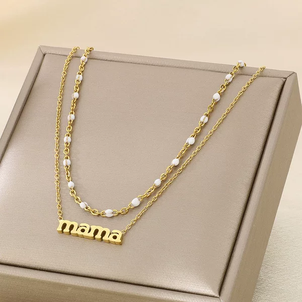 Popular English Letter MAMA Titanium Steel Twist Necklace Mix and Match Multi-Layer Stacked Belt Split Single Mother's Day Gift