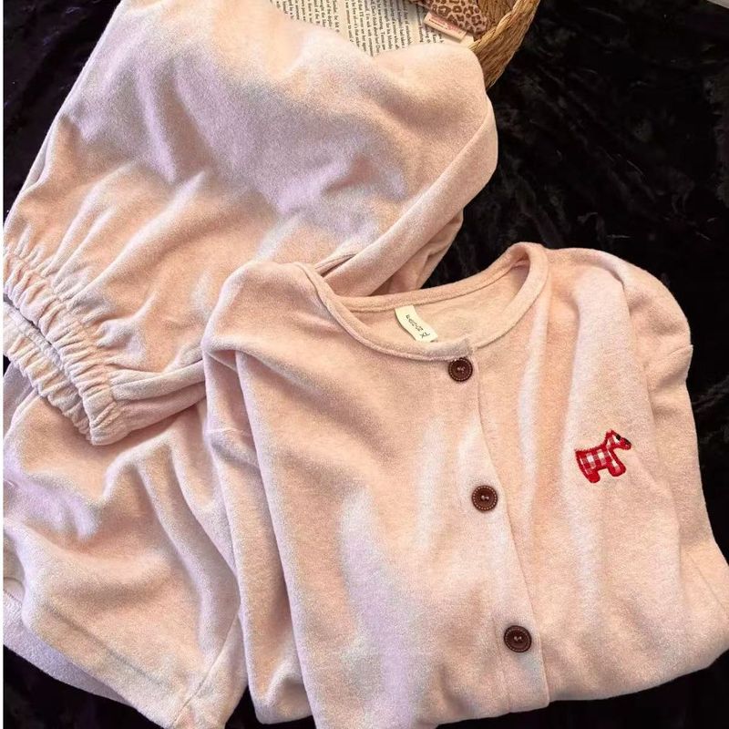 New autumn and winter German velvet solid color home wear, Korean-style student pajamas, thickened long-sleeve plus-size casual simple set