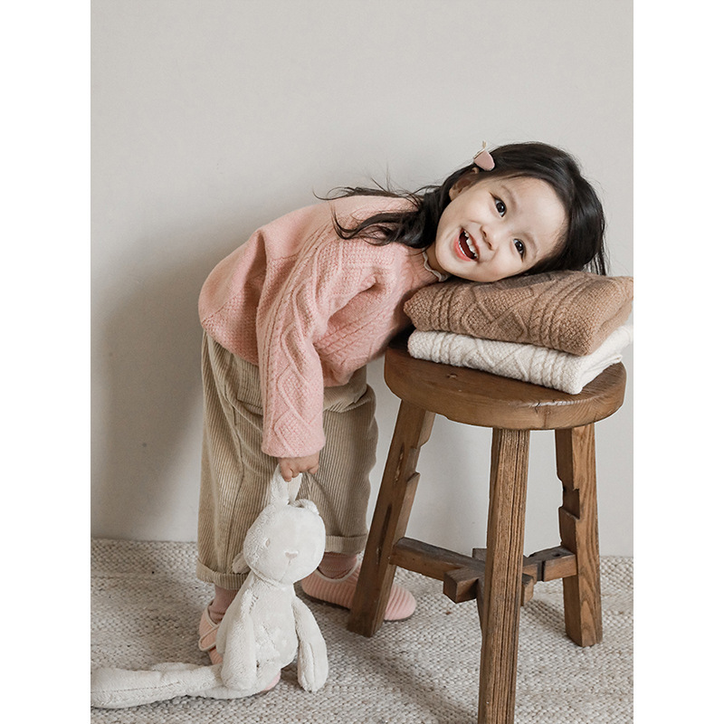 Qiu Duomeng Children's Solid Color Pullover Sweater 2023 Spring and Autumn New Girls' Fashion Korean Style Sweater Baby Knitted Sweater