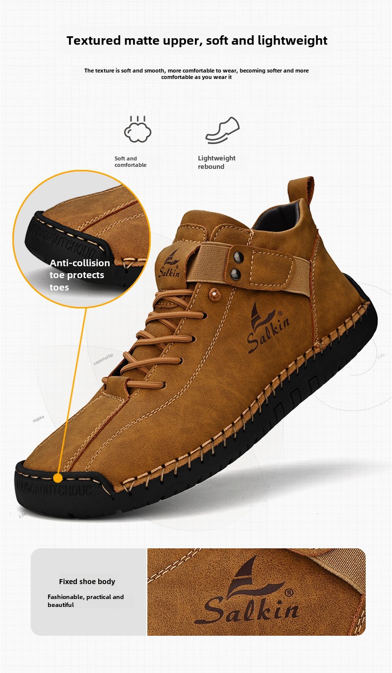 Casual Loafers For Men Handmade Leather Flat Slip-on Driving Shoes_voghion.com