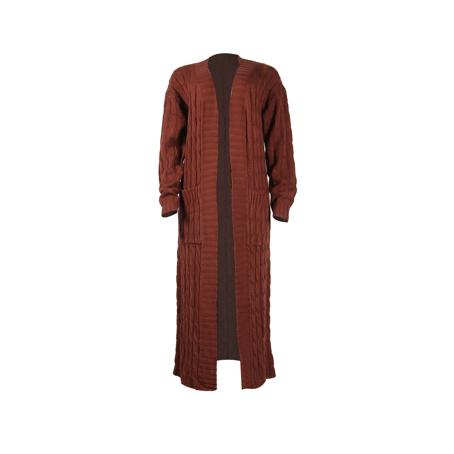 Damen Strickjacke Lang Aus Grobstrick In Unifarben Wintermantel_voghion.com