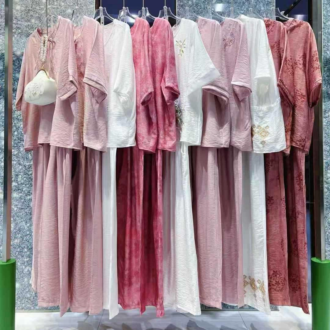 Летний костюм из хлопка и льна Amazon Foreign Trade 2025, модный, в литературно-ретро стиле, свободный крой, круглый вырез, женский бренд, со скидкой