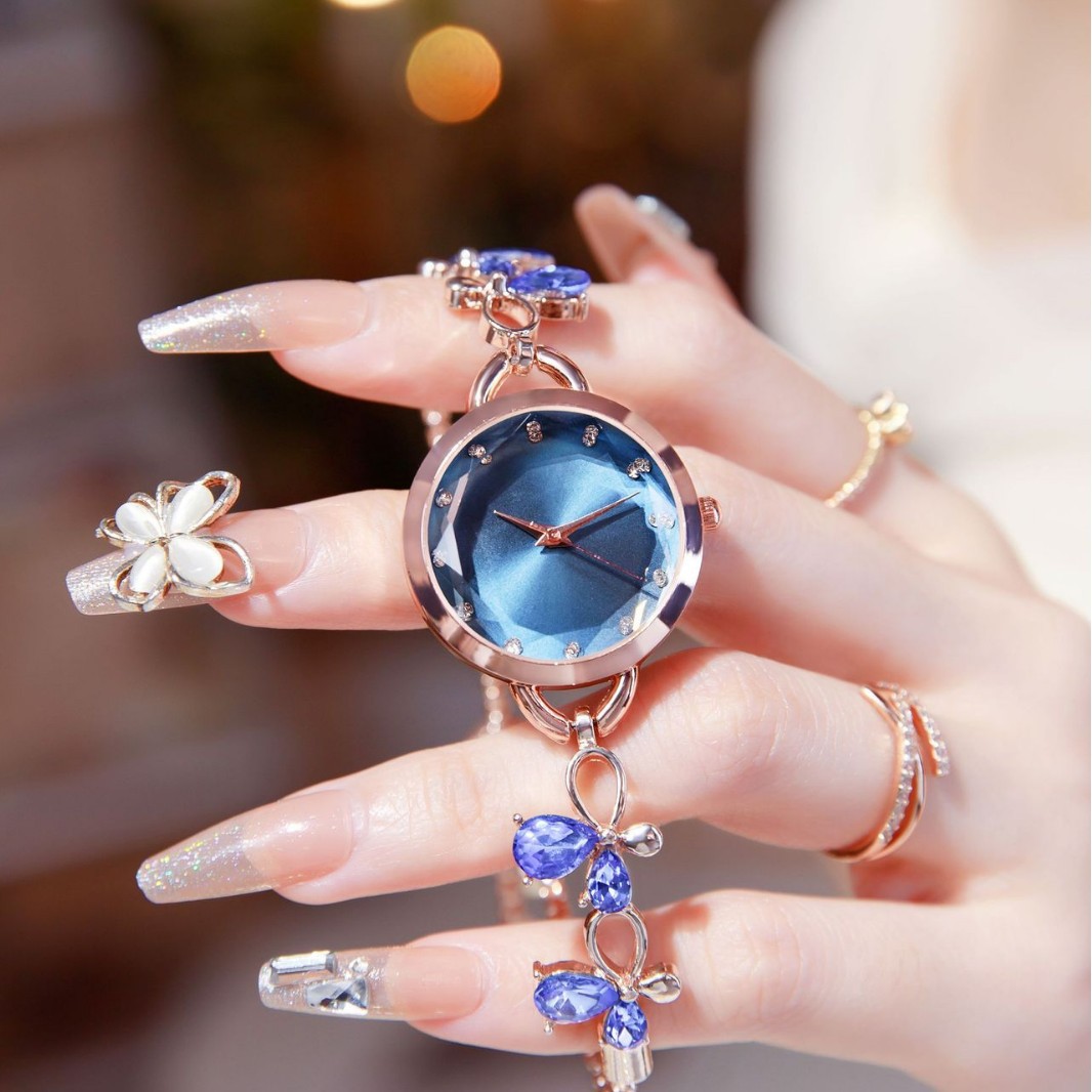 Light Luxury Niche Style Diamond-Encrusted Butterfly Drawstring Bracelet Watch for Women Trendy Internet Celebrity Creative Student Watch Automatic Adjustment