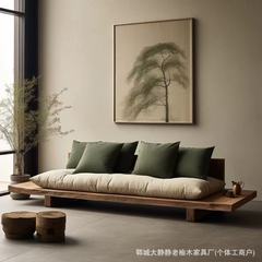 日本式寂風実木直列ソファー椅子民宿ホテル家具シンプルレジャー椅子客間実木ソファー