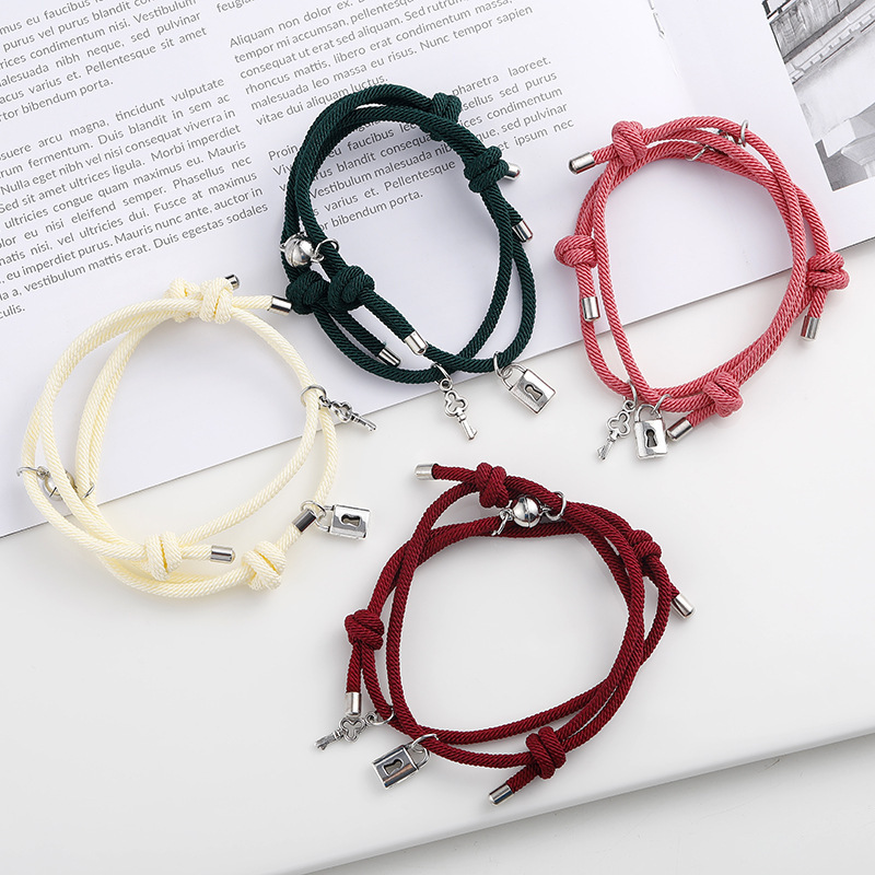New key and lock couple red rope bracelet a pair of Magnet silver girlfriends gift woven rope jewelry Tanabata New key and lock couple red rope bracelet a pair of Magnet silver girlfriends gift woven rope jewelry Tanabata