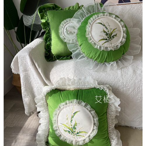 5YA1 Wholesale Ai Ju homemade retro light luxury Lily of the Valley pillow cushion living room sofa bed cushion pillow case