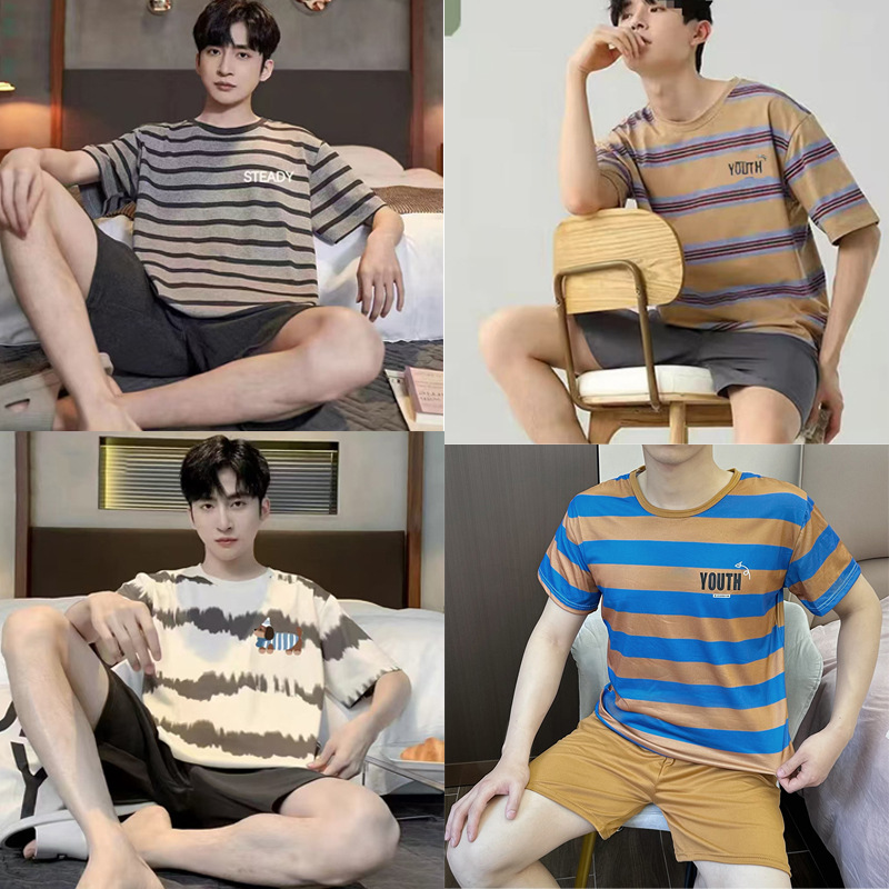 2025 comercio exterior de verano pantalones cortos de manga corta pijamas de hombre dibujos animados se pueden usar con un conjunto delgado de ropa de hogar supermercado