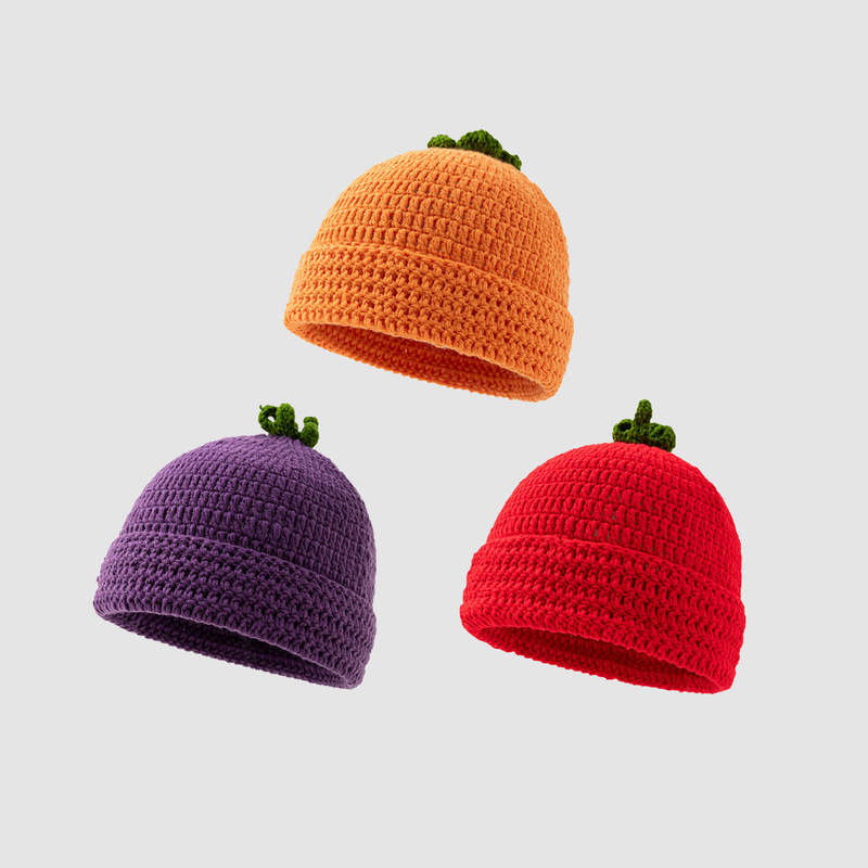 Amazon Cross-Border New Product: Handmade Crocheted Orange, Eggplant, and Tomato Hats - Quirky, Creative, Fashionable Knitted Hats