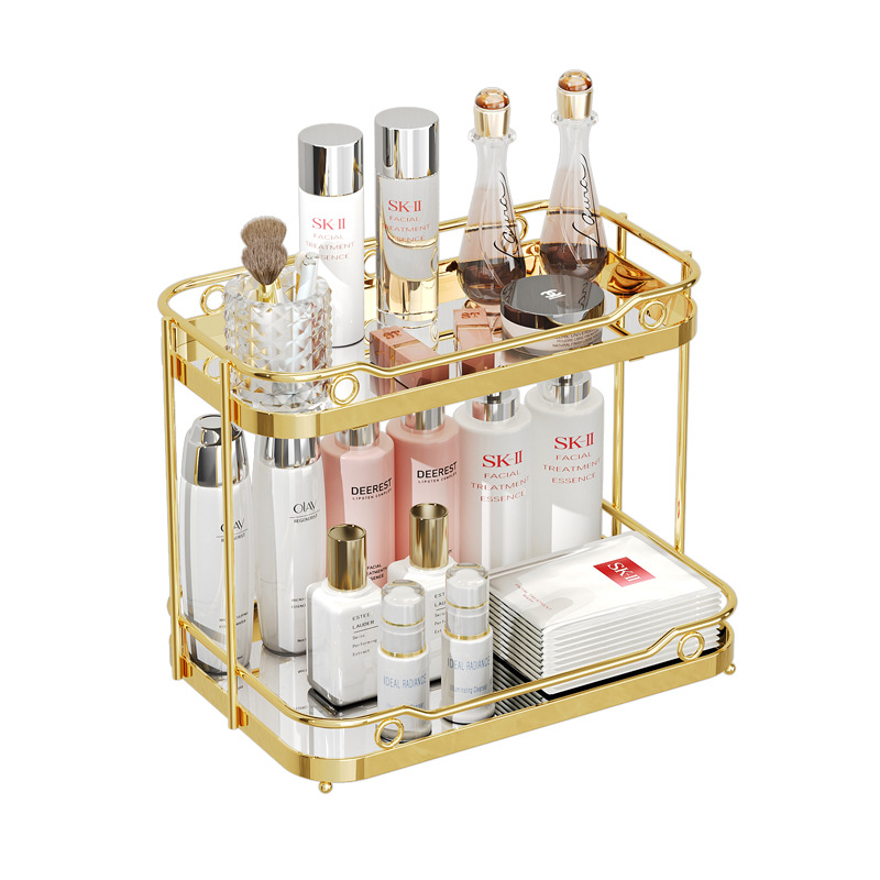 定制玻璃化妆品收纳架整理家用大容量桌面口红梳妆台护肤品置物架