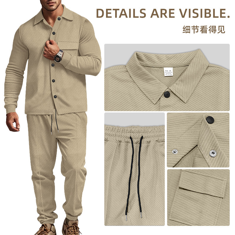 Amazon otoño y invierno cruzado pesado chaqueta de tweed pantalones casuales hombre nuevo Jacquard hombre de color sólido dos piezas